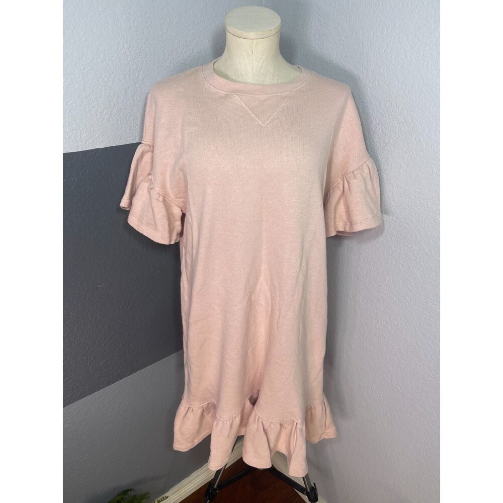 Ulla Johnson Tillie‎ Ruffle Sweatshirt Dress Medium Blush Pink Cottage Lounge